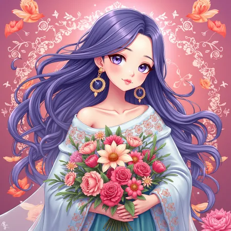 text reads  " ❤️ Airy Wulan ❤️", highest quality,  greatest masterpiece , (ultra-Detailed Background, Detailed Background), High resolution, Super detailed, Very detailedな, 1 personの, (bouquet:1.3), (Tangled:1.2), (Geometric:1.2),(colorful),(masterpiece, q...