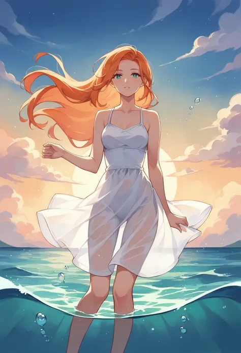 (masterpiece, best quality), ((1girl, solo, long hair)), Ishmael_limbus, innocence expression, bare arms, bare shoulders, bare neck, watercolor, sundress, liquid clothes, water, waves, water dress, blue_theme, night, mist, dark, sharp focus, sea, see-throu...