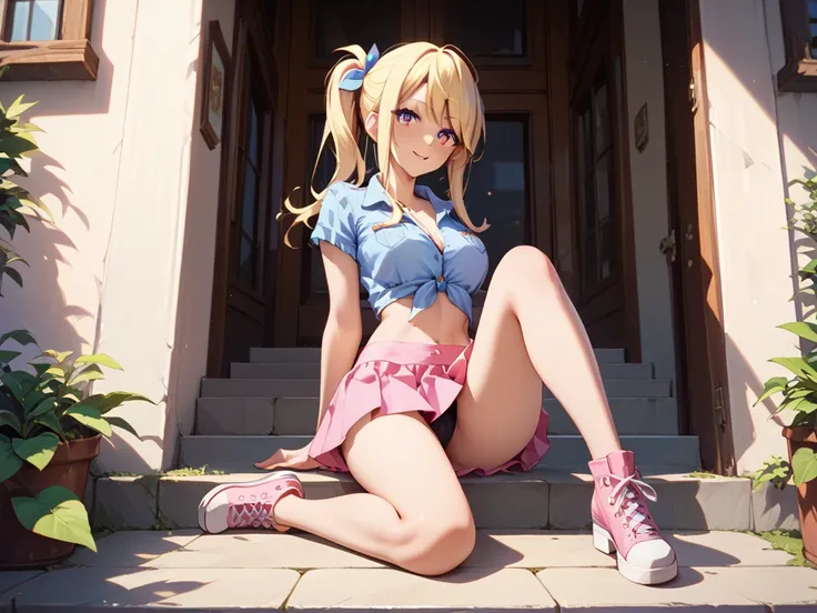 iris heart,lucy heartfilia,sexy,full body,pink mini skirt,black short top