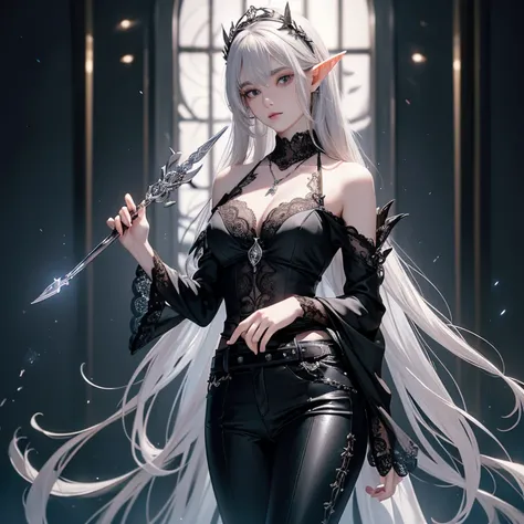  Beladonna is a half-elf with an ethereal and dark appearance .  She has very fair skin ,  almost whitish ,  with a slight shade of gray that makes her appear pale ,  as if immersed in shadows .  Her eyes are deep, opaque gray ,  giving the impression of r...