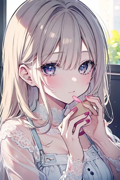 1girl,cute girl,eating macaron,3pm snack,soft light,ambient light,highly detailed,photorealistic,8k,realistic,highres,masterpiece,intricate details,beautiful detailed eyes,beautiful detailed lips,extremely detailed face,delicate facial features,flawless sk...