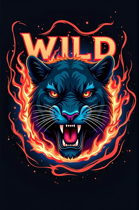 Create a bold and dark circular shield logo with the Wild jaguar name and also with the name since 2024, with bold and dark letters , the very detailed image of a panther , very detailed and street-style . Details in intertwined flames, fires, and electric...