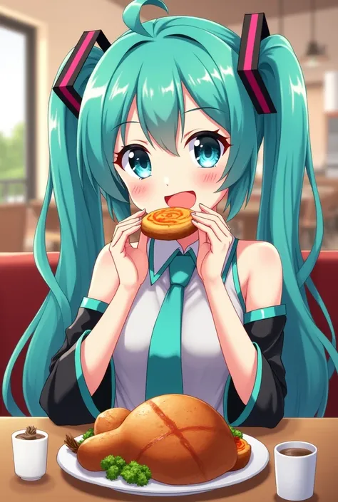 solo,big eater,giri,date with viewer,smile, Hatsune Miku,