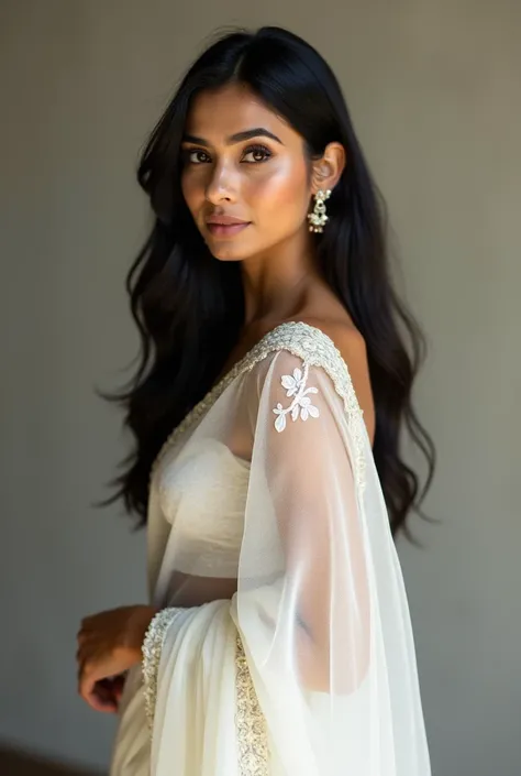 A beautiful Indian girl hot figer in white saree 