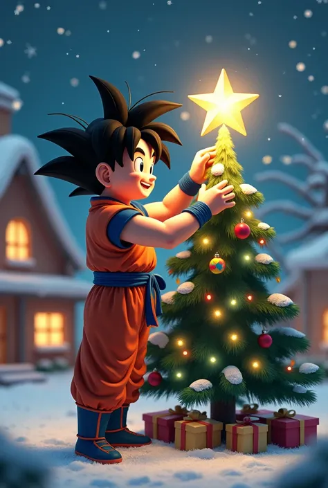 Goku placing the Christmas star 