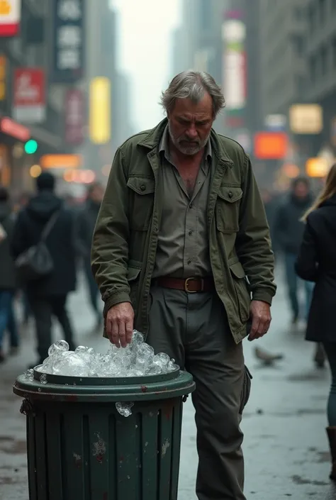 A man urinates in the trash