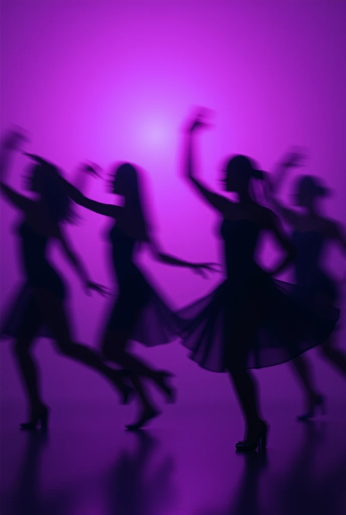 Black blurred silhouettes of dancers on a purple background horizontally