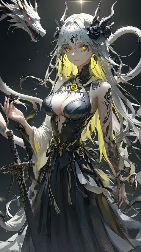 {Perfect Ultra Best Beautiful Body}
best quality, detailed, ultra detailed, hyper detailed, insanely detailed, beautiful, 4K, 8K, 16K, absurdres, woman, female, samurai, dragon, medusa, Geometric, desperate, semi long, shiny hair, colored inner hair, strea...