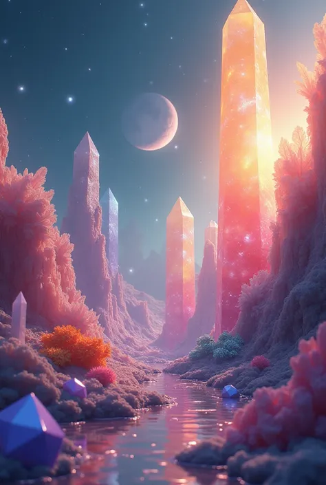  With landscapes filled with sparkling crystals , This planet is home to  "Crystalis",  small beings that seem to be made of gems .  Their bodies reflect sunlight in a spectacle of colors .  They are curious and love to collect rare stones that they use to...