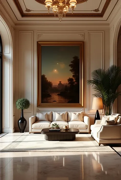 The walls are decorated with expensive paintings and furniture is placed all over the place, making the mansion look elegant and luxurious. Modern

