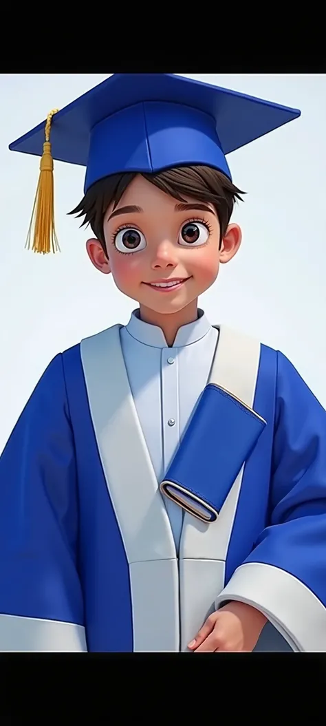 a close up of a young boy wearing a graduation cap and gown, a picture inspired by Louis Le Nain, dribble contest winner, hurufiyya, wearing blue robe, wearing a blue robe, riyahd cassiem, reyyan, wearing nun outfit, mohamed chahin, in a blue qipao, profil...