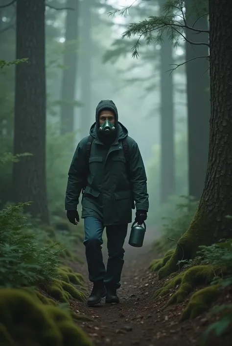 Make a cover picture of adult boys in forest in a trip and make one of them wearing oxygen mask and holding oxygen cylinder.add five boys and make it horrifyand add this frame in round tree. Add excitement and fear