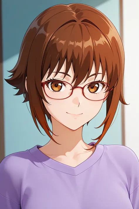 a boy and a girl posing close up in 3d anime style as if they were in an episode of the horimiya anime. The boy has brown hair and is wearing a plain sweatshirt tending towards blue-gray cloud color. The girl is wearing glasses, has brown hair that reaches...