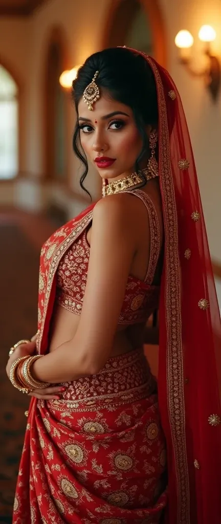 indian wedding hairstyles ideas 2 tips and faqs makeup body ladki saree mangalsutra kiss me kate chudi kiss me 🫦 kiss 💋💋💋💋😘😘 Big brest slim waist thick thies Red lips deep cleavage nipples show erotic looks seducing pose 