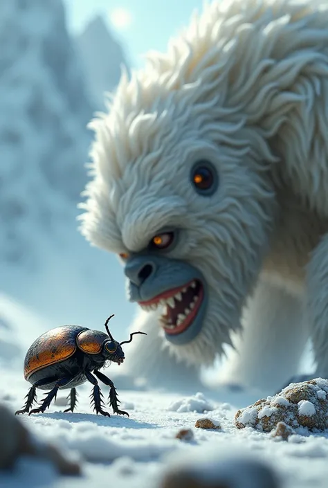 
A beetle and a yeti facing each other