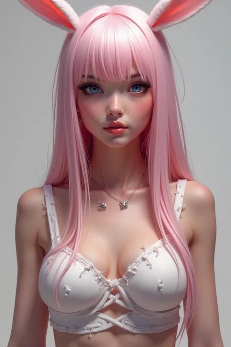 Beautiful manwha , anime type, semi-realistic, white-haired man ,  long pink hair with bangs and straight,  dark blue eyes ,  features soft and delicate, small nose,  almond eyes and large eyelashes ,  slim body, arte digital en óleo semi-realistic,  weari...