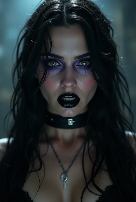 Rhea ripley Black hair Black lipstick purple eyeshadow as vampire 