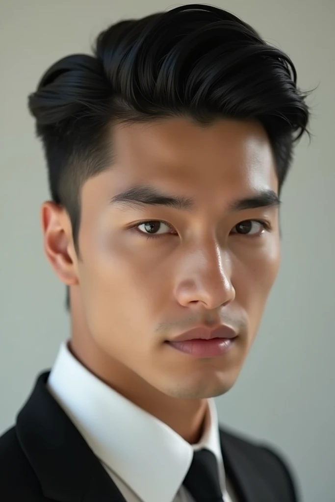 Attractive young man with black hair and formal hairstyle