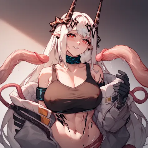 nsfw (mudrock arknights girl) (tentacle room) (glamorous body) very long hair high image quality、 High Quality 、masterpiece、 greatest masterpiece 、Score 10、((High Quality Hand-drawn))lewd pose ((tentacle huge black thick penis)) (tentacle parasite a womans...