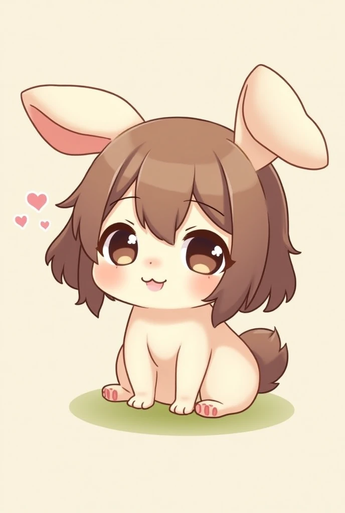 Brown hair, brown and rabbit eyes, cute, heart lips, medium hair, small nose 