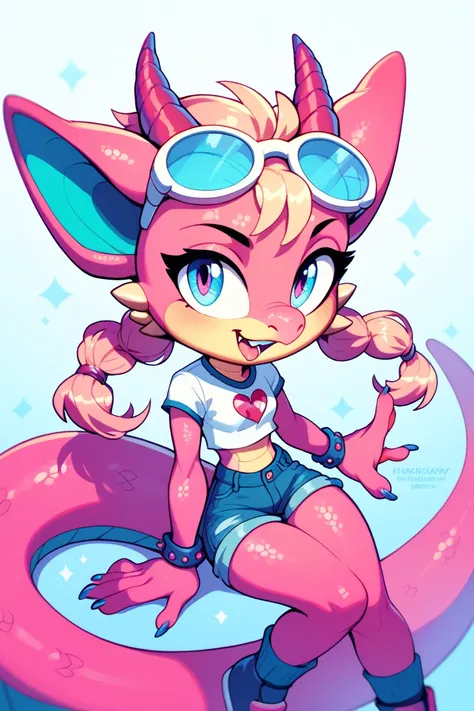 Female furry teenager pink dragon fluffysonicxl style