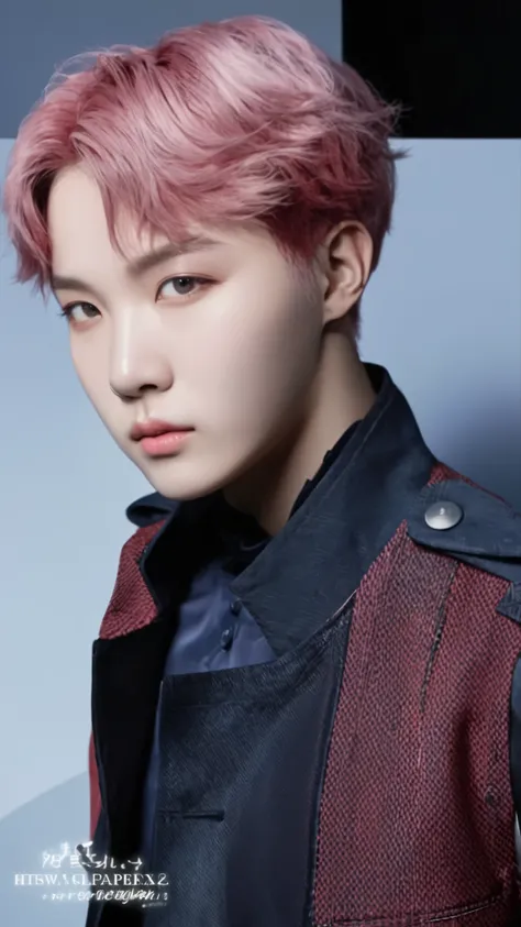 a close up of a person with a pink hair and a jacket, black haired yoongi, jungkook, cai xukun, jimins right eyelid swollen, park jimin, jimin, jimins plump lips, portrait of kpop idol, yanjun chengt, bts, ten lee, official photos, inspired by Kun Can, key...