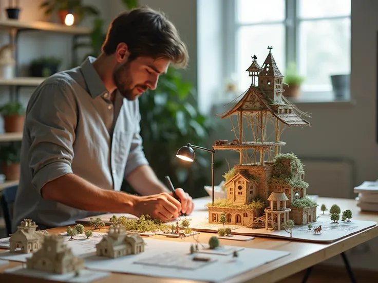 inspired,  he got up and began to plan his model .  He used recycled materials and although he finished the night before delivery,  he achieved something that not only fulfilled the purpose ,  but he showed his unique perspective ,  feeling satisfied and a...