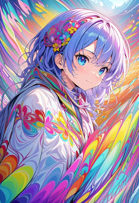 (masterpiece,  top quality ,  Official Art:1.2), ( colorful ),  Perfect Anatomy,  watching the audience, One Girl , Alone, White background, floating  colorful  water,   super fine illustration ,  detailed ,  dynamic angle,  beautiful details, 8k, 壊す smili...