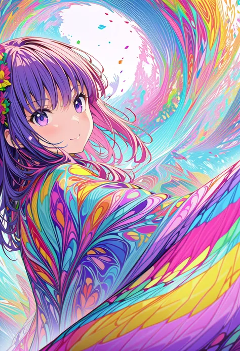 (masterpiece,  top quality ,  Official Art:1.2), ( colorful ),  Perfect Anatomy,  watching the audience, One Girl , Alone, White background, floating  colorful  water,   super fine illustration ,  detailed ,  dynamic angle,  beautiful details, 8k, 壊す smili...