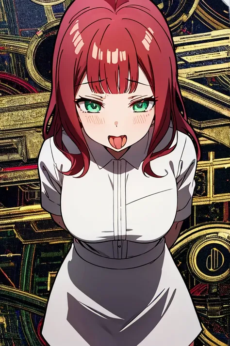 , 1 girl one-san , redhead,SEX, hentai, porn,  office uniform with office skirt , SEXy body pelirroja,  close up of the face , Divided tongue, Definite language divided , moviendo la Divided tongue, ahegao,   green eyes
