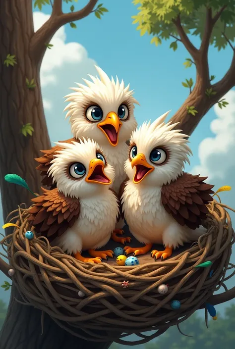 Three funny eagles in the nest