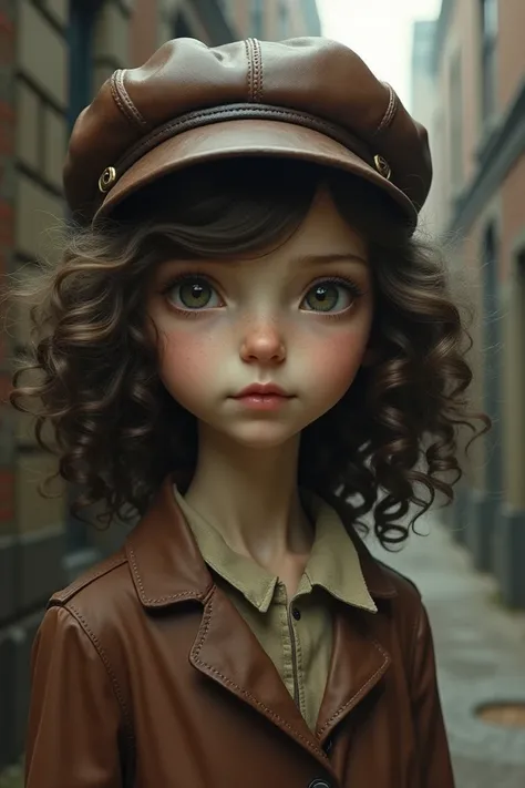 She generates a thin, pale girl with her hair full of well-marked curls, wearing an Italian leather cap and clothes similar to those of the lower-class people of the 1940s.