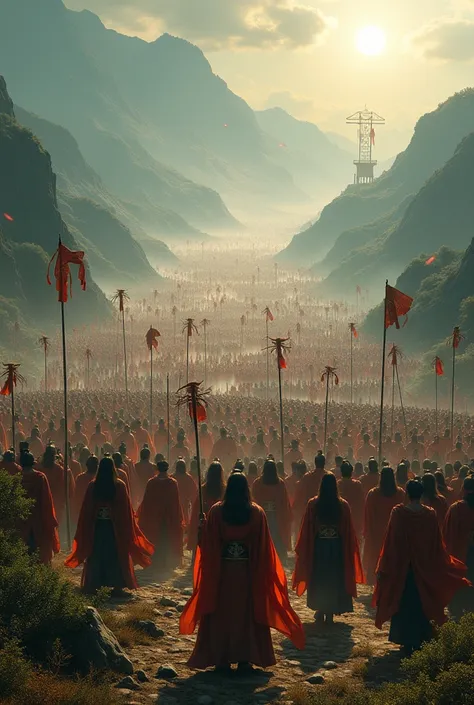 An army of taoist,epic scale,cinematic,continent wide,