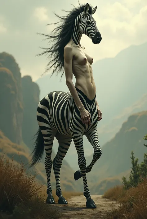 Hybrid creature resulting from the fusion between a woman and a zebra 