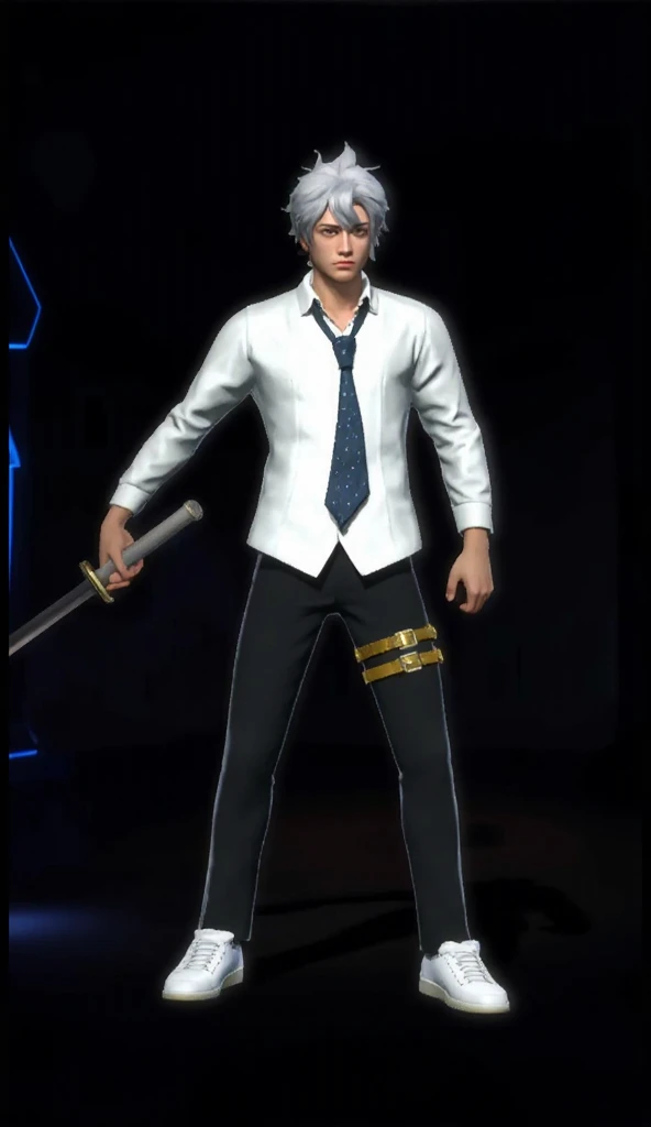 there is a man in a tie and shirt holding a baseball bat, ingame image, magical school student uniform, jk uniform, magic school uniform, professor clothes, skinny male mage, magic uniform, skinny male fantasy scientist, white uniform, boy beautiful ripped...