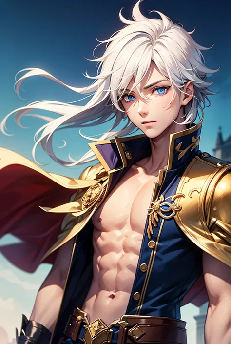 BOY WITH WHITE HAIR, Extremely handsome blue eyes in prince clothes,  ultra extreme quality  