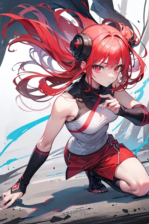 1girl, Breasts, Red Eyes, very long ash hair, Speed Lines, monks clothes, Hand-to-hand combat, forest, full body, toned body, fighting stance, Anatomically Correct, martial artist, gorgeous perfect face, Multicolored Eyes