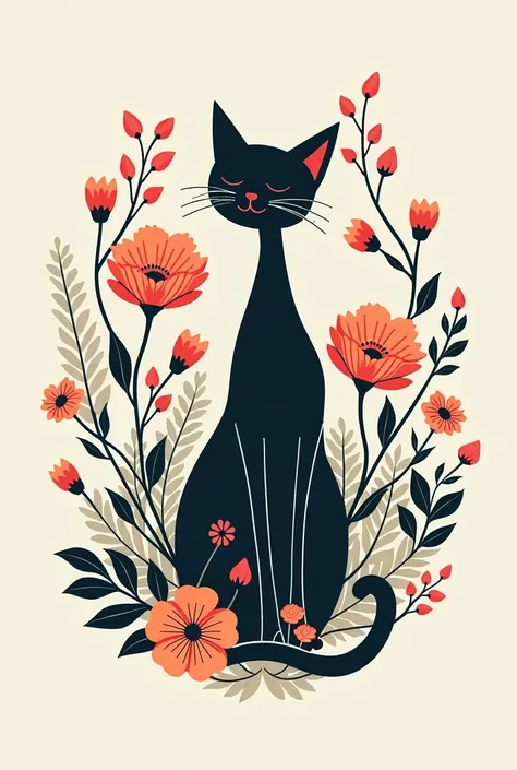 Cute Cat and floral logo vector