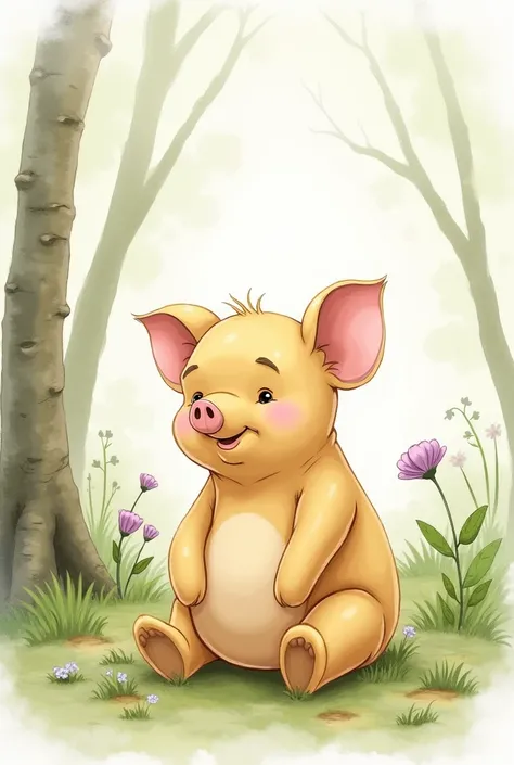 Porcinet de winnie pooh content,  watercolor style 