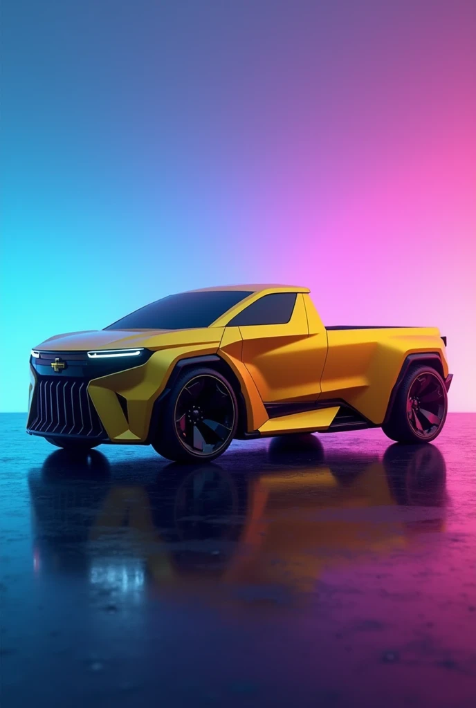 Bel Air pickup truck what would it be like for the year 2025 in yellow with a gradient background side view in the distance