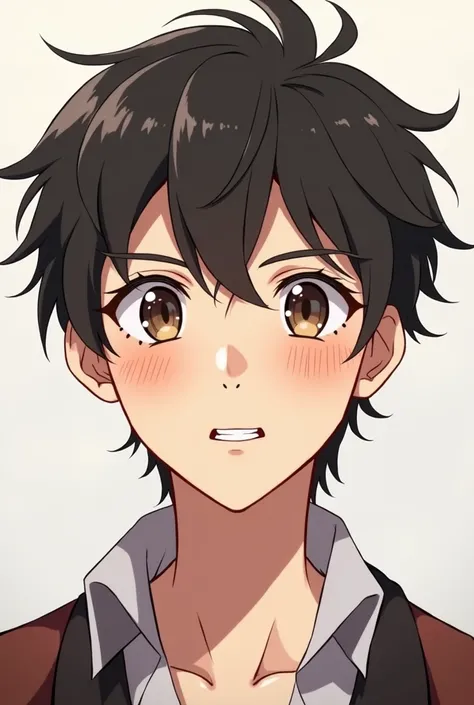 Anime style handsome boy with one sharp tooth 