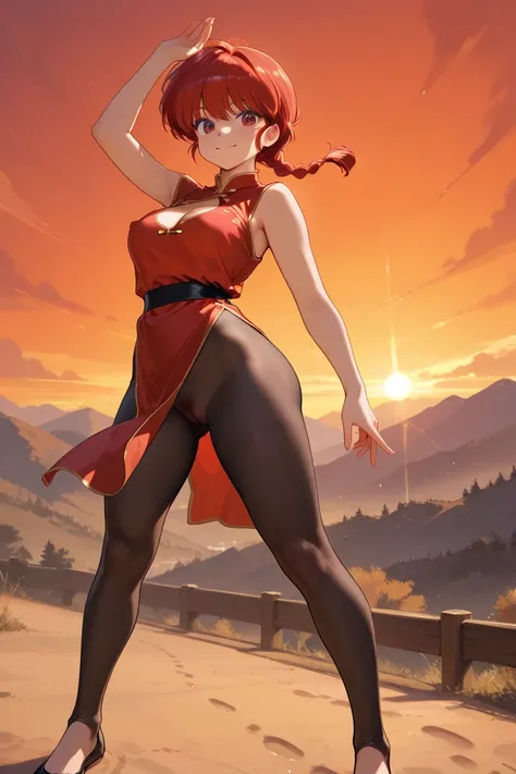 (Alone:1.3), 1 girl (Ranma, Anime protagonist(Ranma1/2),cute, sexy,  braided ed Red Hair,  red eyes, Red Chinese clothing, smile, Ranma Saotome,  braided , Red Hair, single  braided ,  braided ed ponytail,  red eyes,Completely naked、Nipples、pubic hair、 pus...