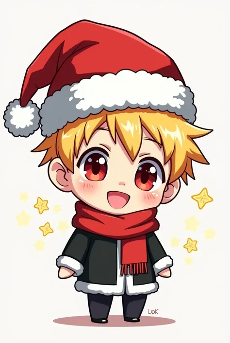 masterpiece, anime style, chibi, illustrated logo, medium sho, choso, jujutsu kaisen character, with christmas hat

