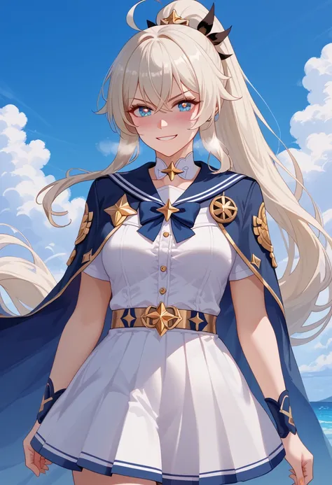 score_9, score_8_up, score_7_up, masterpiece, best quality, very aesthetic, absurdres, 1girl, solo, kiana kaslana (honkai impact 3rd), herrscher of finality, white hair, very long hair, ahoge, high ponytail, hair ornament, blue eyes, star-shaped pupils, sy...