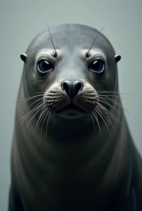 Create an image with a seal that is really serious with one eyebrow raised, realistic