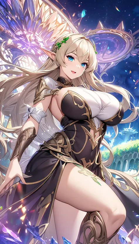 Elf,Sister,Big Breasts, long hair,fantastic background