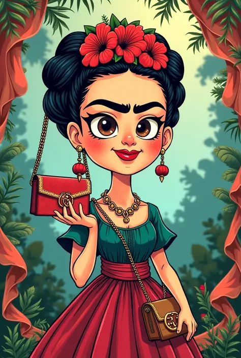 Frida khalo cartoon carrying Gg marmont gucci bag 