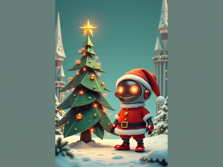 Simon Stalenhag Christmas tree and happy robot santa claus