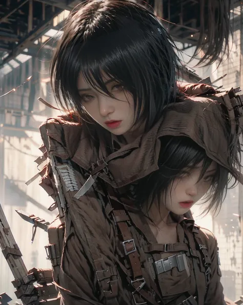  Closeup of a Person Holding a Sword in the Field ,  Mikasa Ackerman,  Ellen Yeager,  Ellen Yeager,  ATTACK ON TITAN s,   ATTACK ON TITAN  ,  ATTACK ON TITAN , ( ATTACK ON TITAN s anime), portrait of  Ellen Yeager, from  ATTACK ON TITAN , anime　 Spectacula...