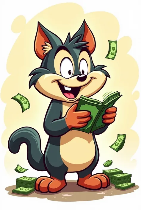 Funny cartoon carachter counting money graphic design